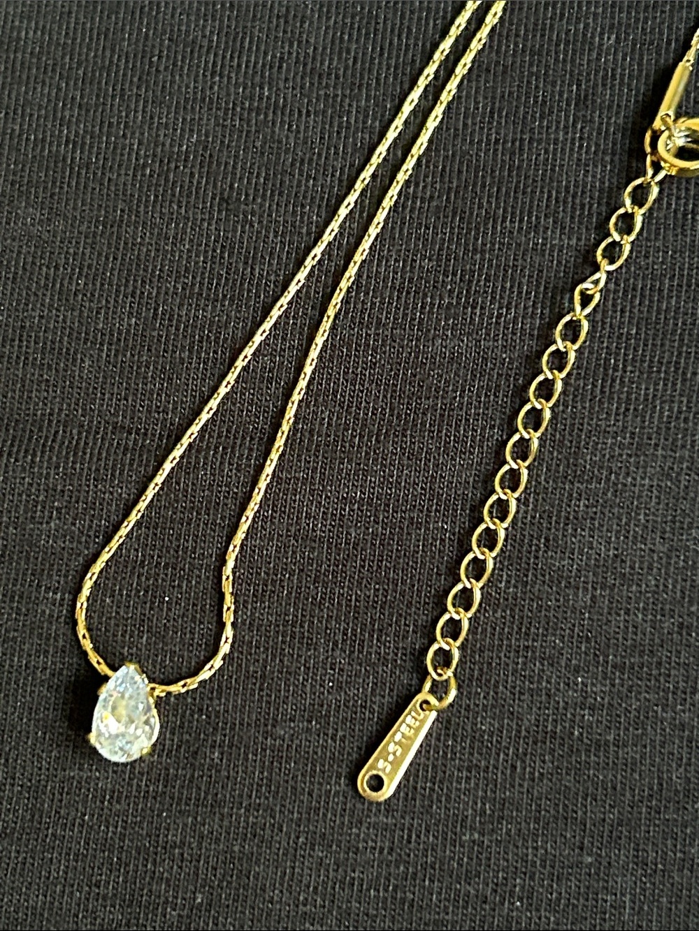 NWOT Pendant Necklace with Teardrop Accent - Gold Plated Stainless Steel - Picture 3 of 6